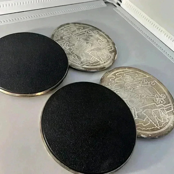 VTG Godinger Christmas Horse Sleigh Coaster Set 4 Silver Plated Holiday Scene - Picture 8 of 8